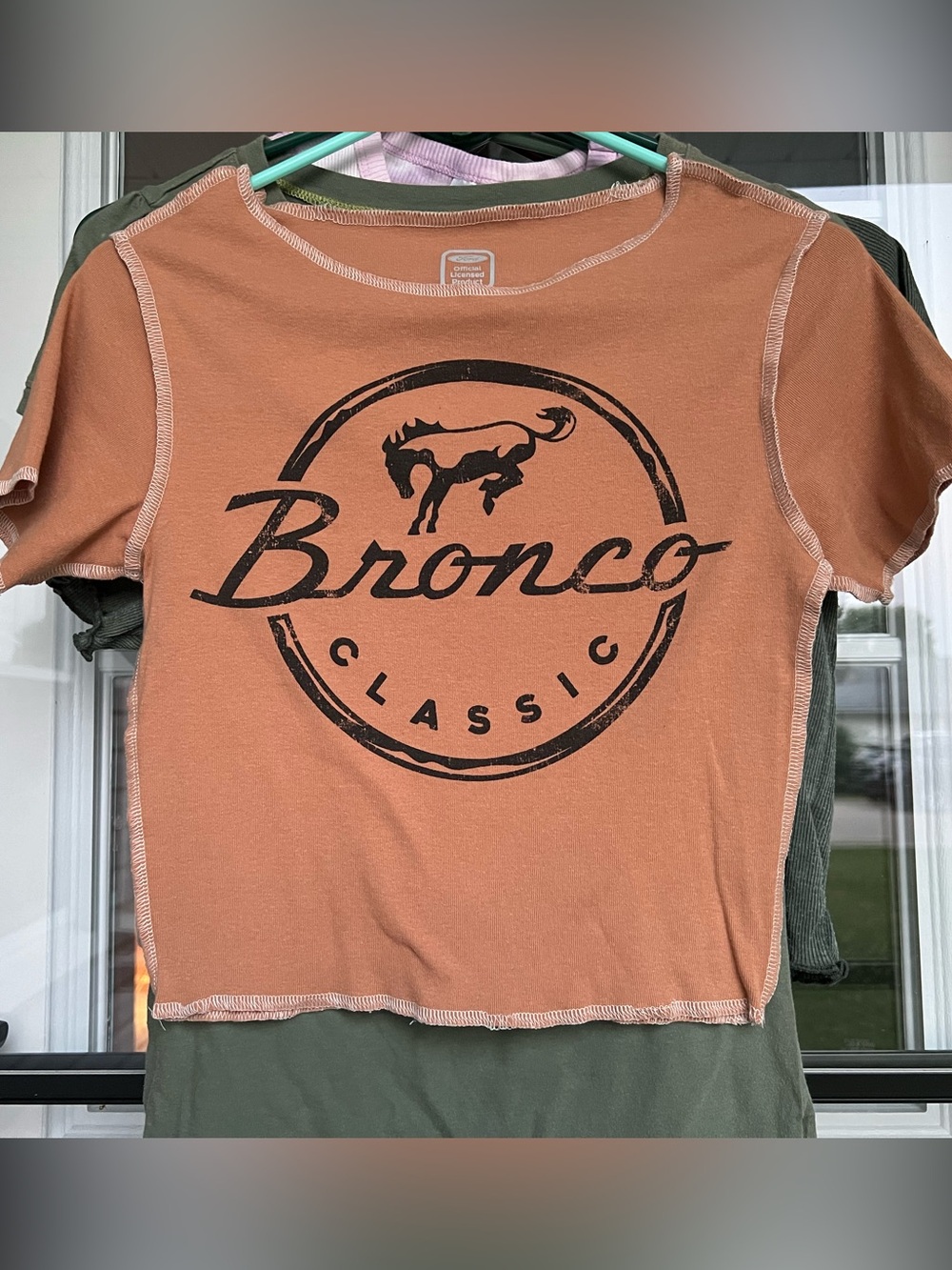 VTG Ford Bronco Graphic Cropped Top Classic Tee Retro Tan/Brown Women XS